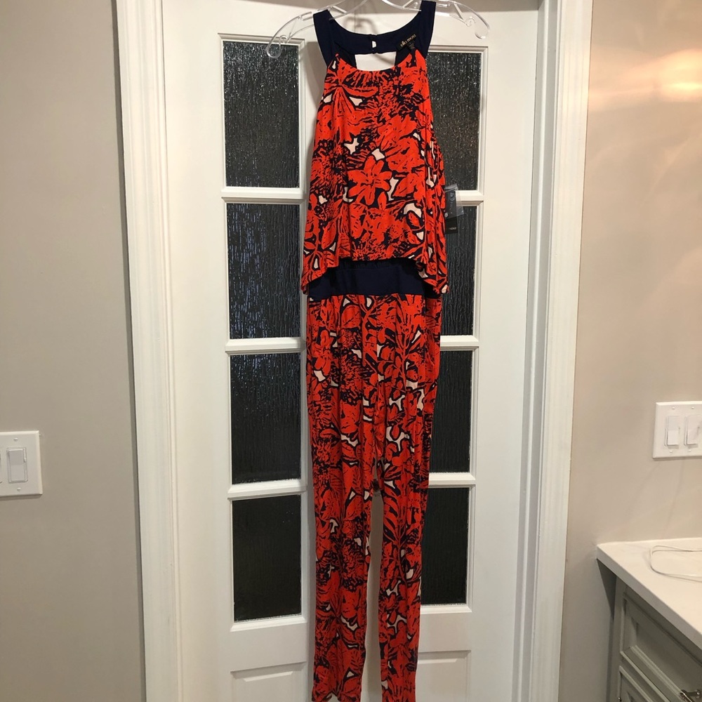 Ella Moss pant jumpsuit. Never worn, size small. Orange and navy blue.